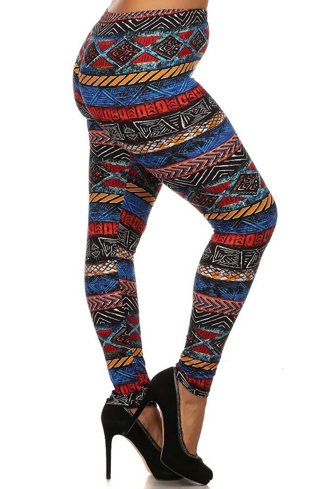 Plus Size - Buttery Soft Tulum Tribal Leggings - One Size Plus