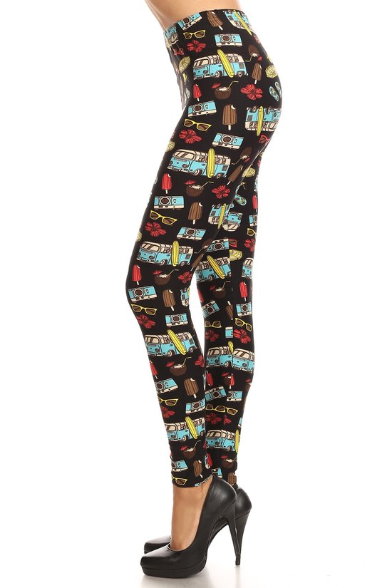 Buttery Soft Hippy Van Summer Holiday Plus Size Leggings (One Size Plus,Black)