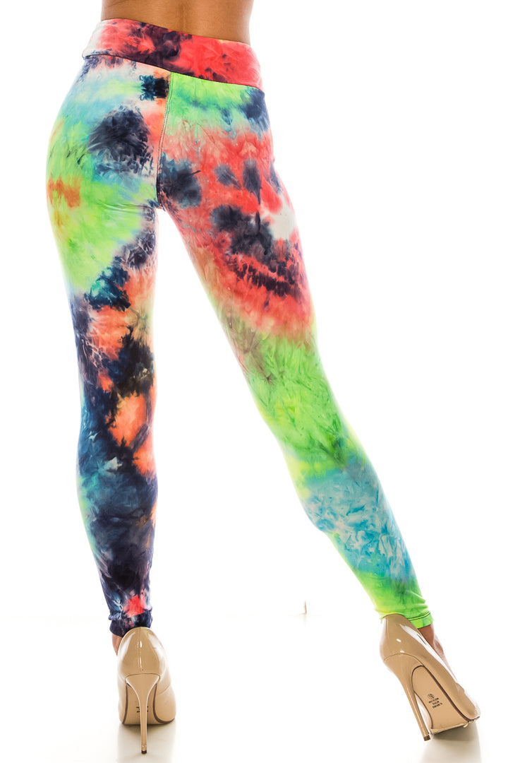 Buttery Soft Summer Yellow Tie Dye High Waisted Leggings (One Size Regular,Yellow)