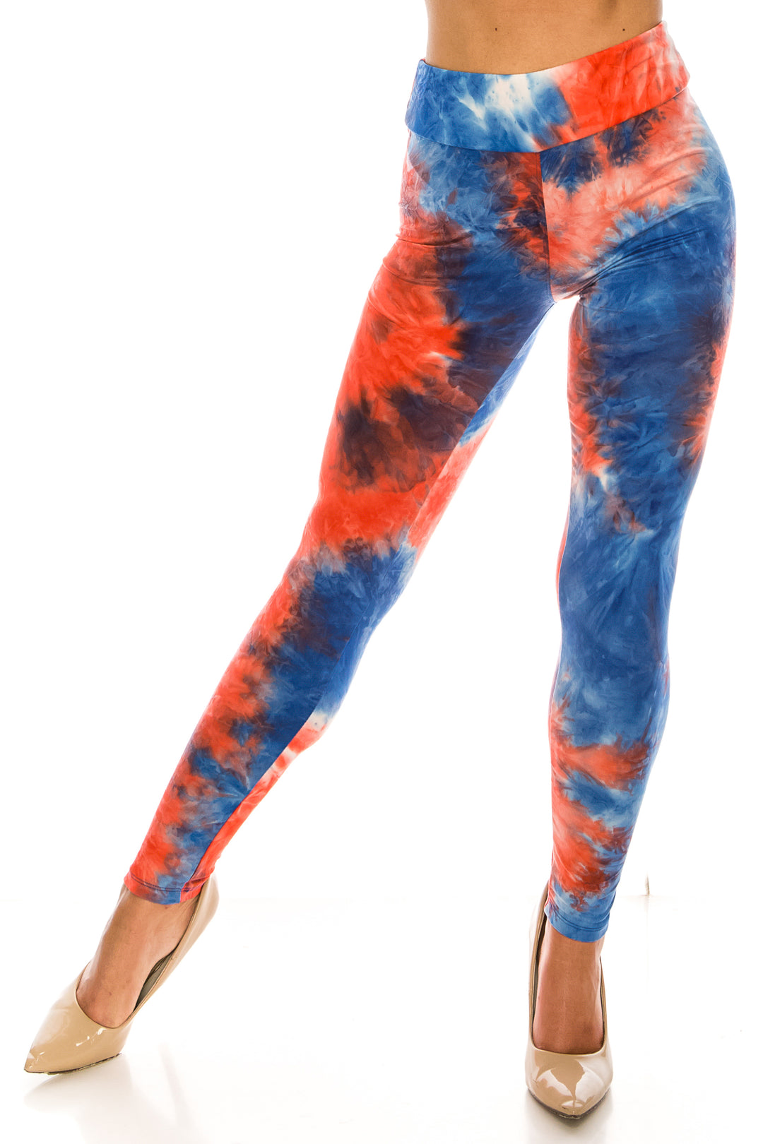 Buttery Soft Red and Blue Tie Dye High Waisted Leggings - Plus Size (One Size Plus,Blue)