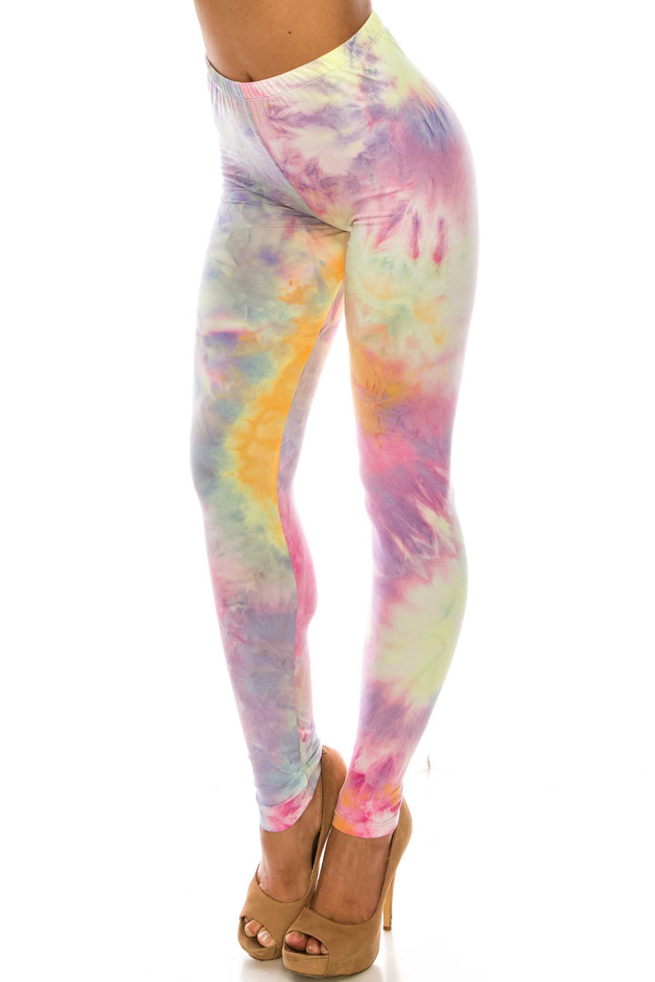 Buttery Soft Multi-Color Pastel Tie Dye Leggings (One Size Regular,Multi Color Pastel)