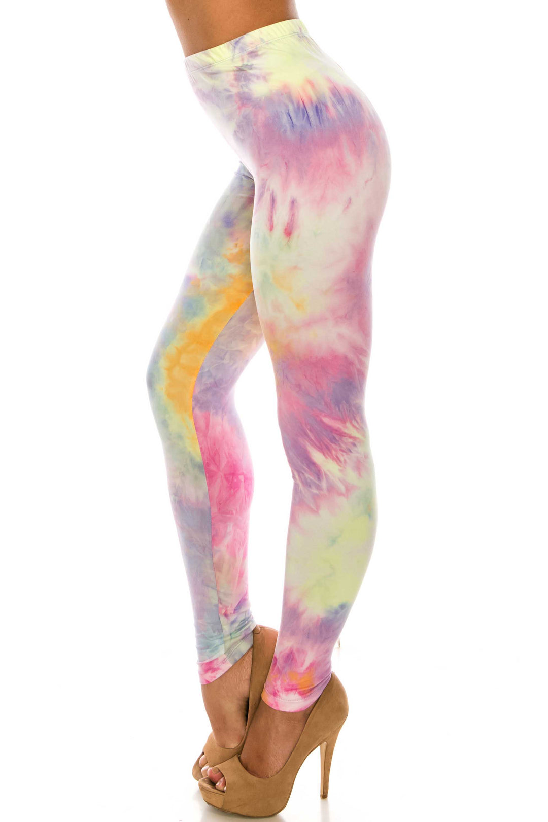 Buttery Soft Multi-Color Pastel Tie Dye Leggings (One Size Regular,Multi Color Pastel)