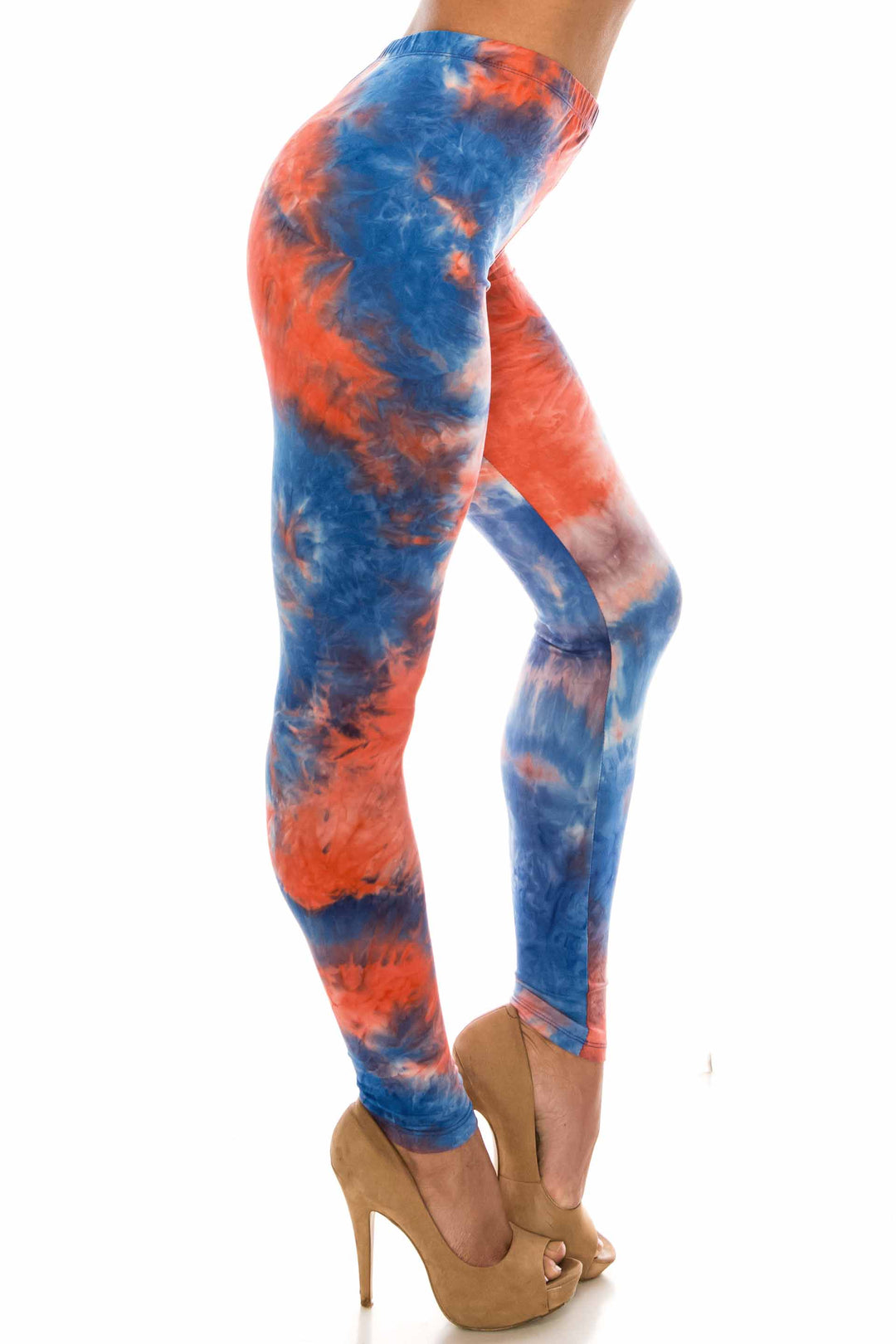 Buttery Soft Red and Blue Tie Dye Leggings (One Size Regular,Blue)