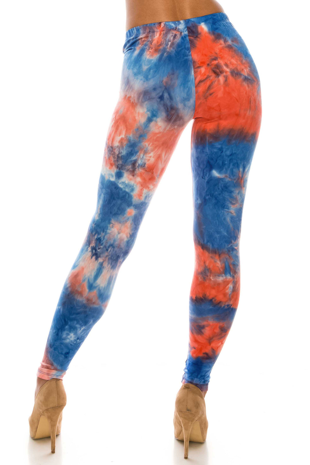 Buttery Soft Red and Blue Tie Dye Leggings (One Size Regular,Blue)