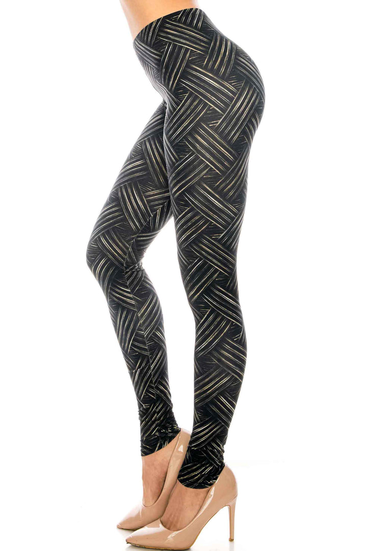 Creamy Soft Premium Women's Leggings Bronzed Banded Crisscross Regular Size, High Rise, Stretchy & Breathable, Comfortable Fit - by USA Fashion
