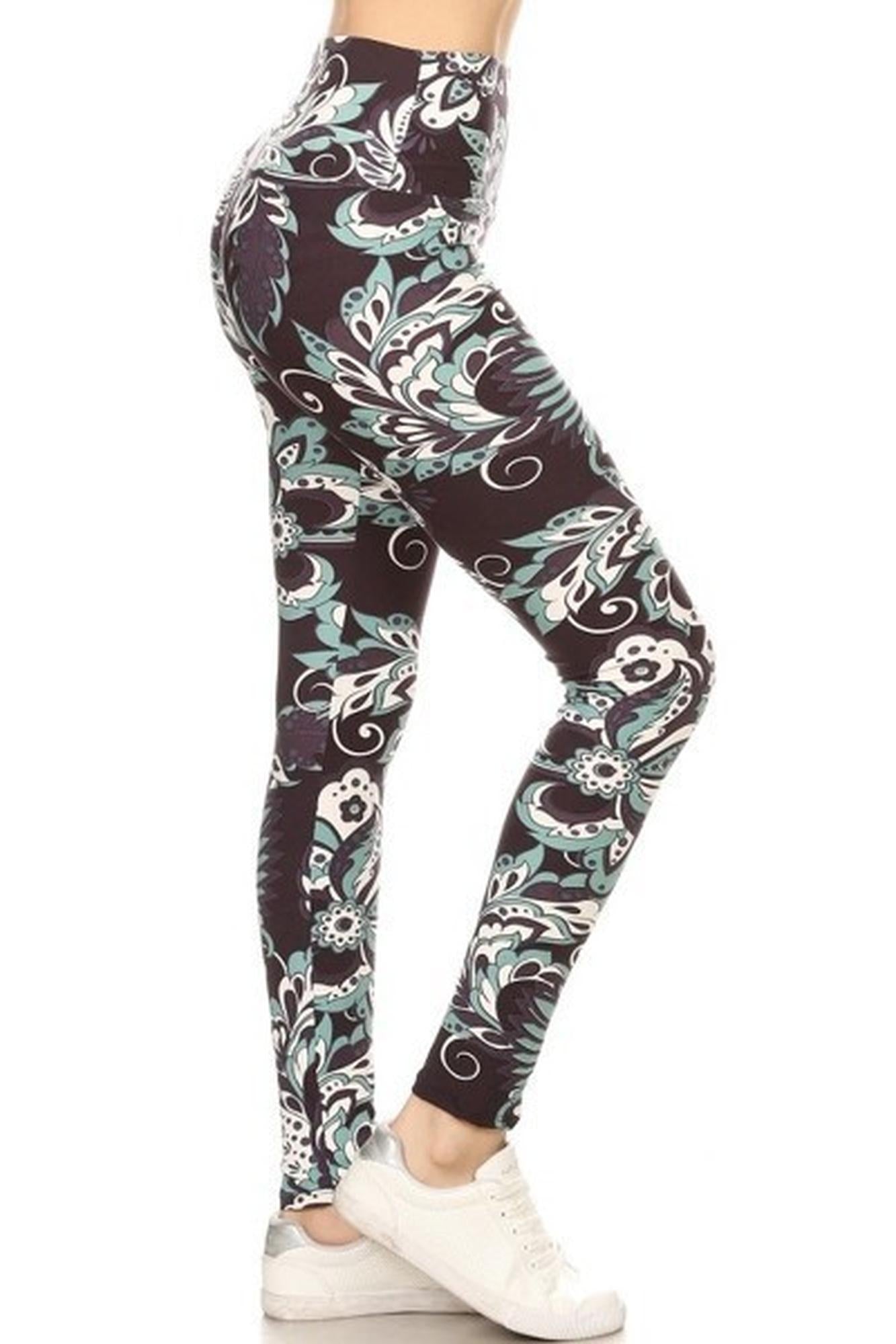 Buttery Soft Midnight Minty Mandala High Waist Leggings (One Size Regular,Mint)