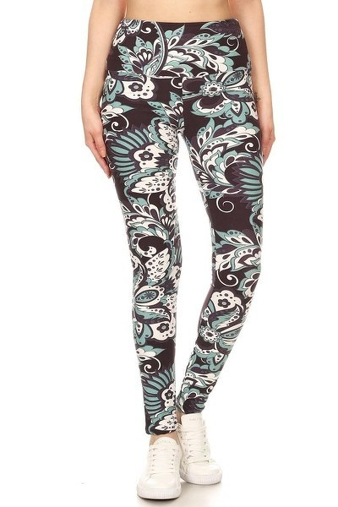 Buttery Soft Midnight Minty Mandala High Waist Leggings (One Size Regular,Mint)