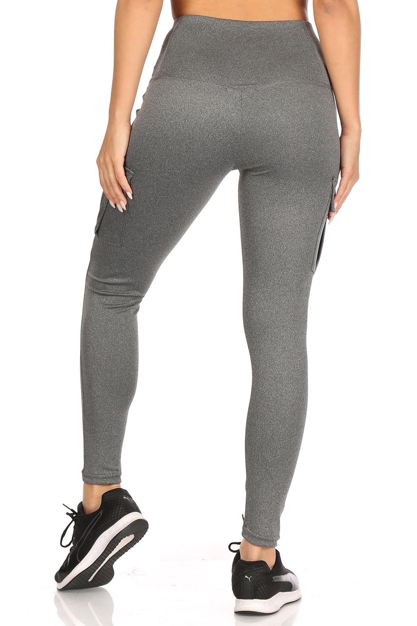 Solid High Waist Tummy Control Sport Leggings with Cargo Pocket