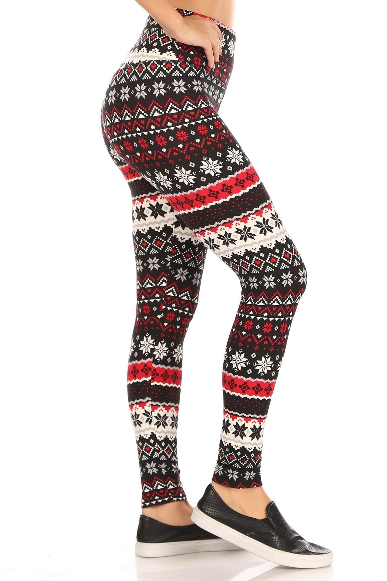 Comfy Soft Fleece Snowflake Holiday Leggings