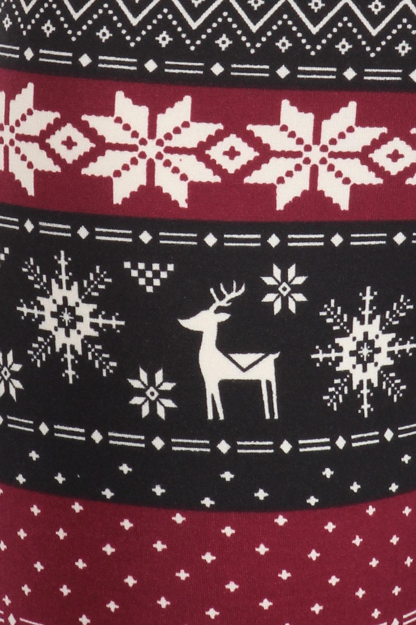 Comfy Soft Fleece Beautiful Burgundy Reindeer and Snowflake Leggings