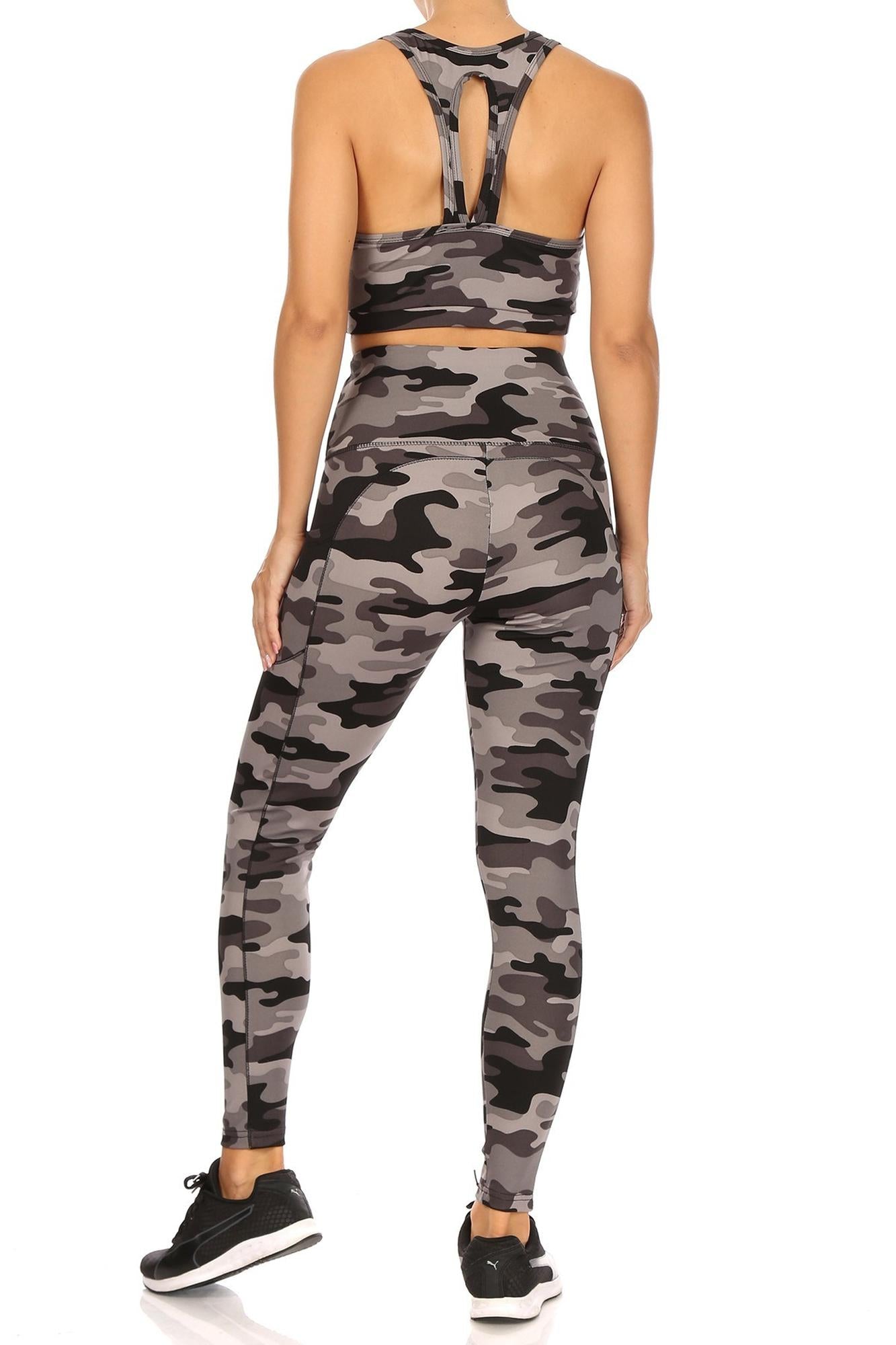 2 Piece Charcoal Camouflage Crop Top and Legging Set
