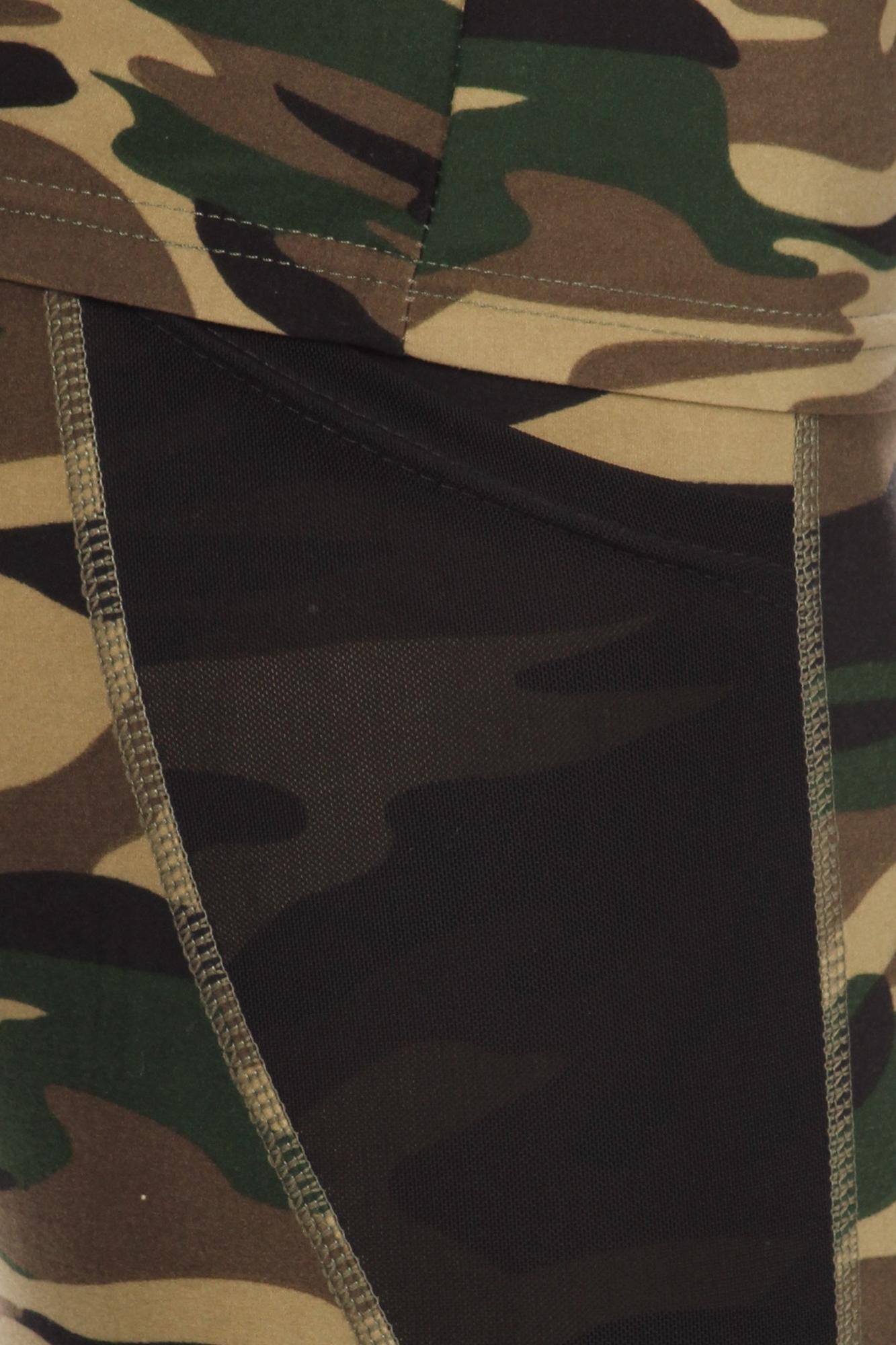 3 Piece Green Camouflage Mesh Mix Leggings Crop Top and Hooded Jacket Set