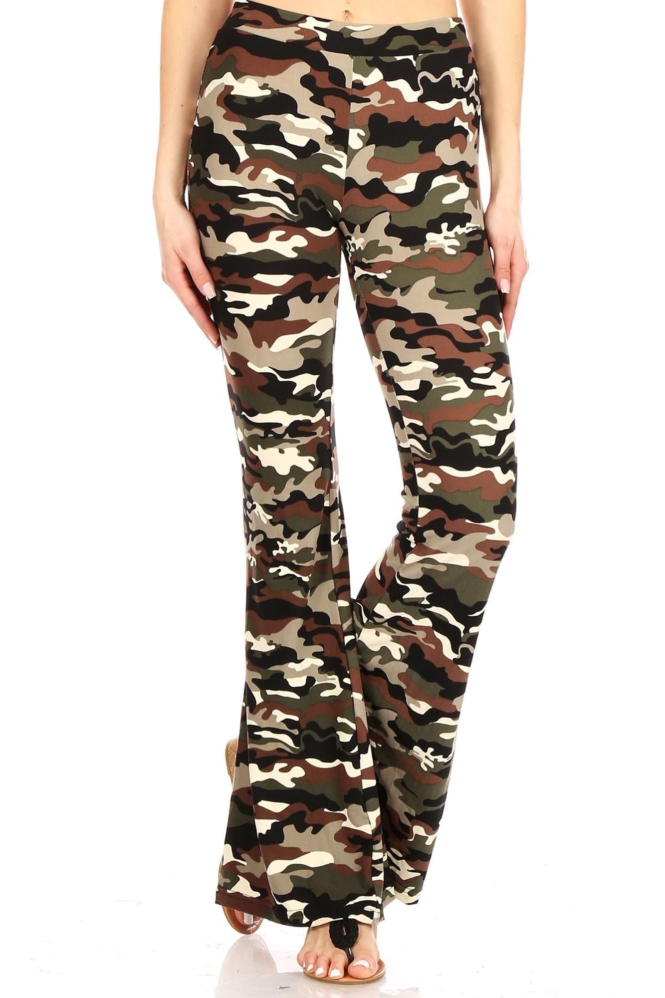 Buttery Smooth Olive Camouflage Bell Bottom Leggings
