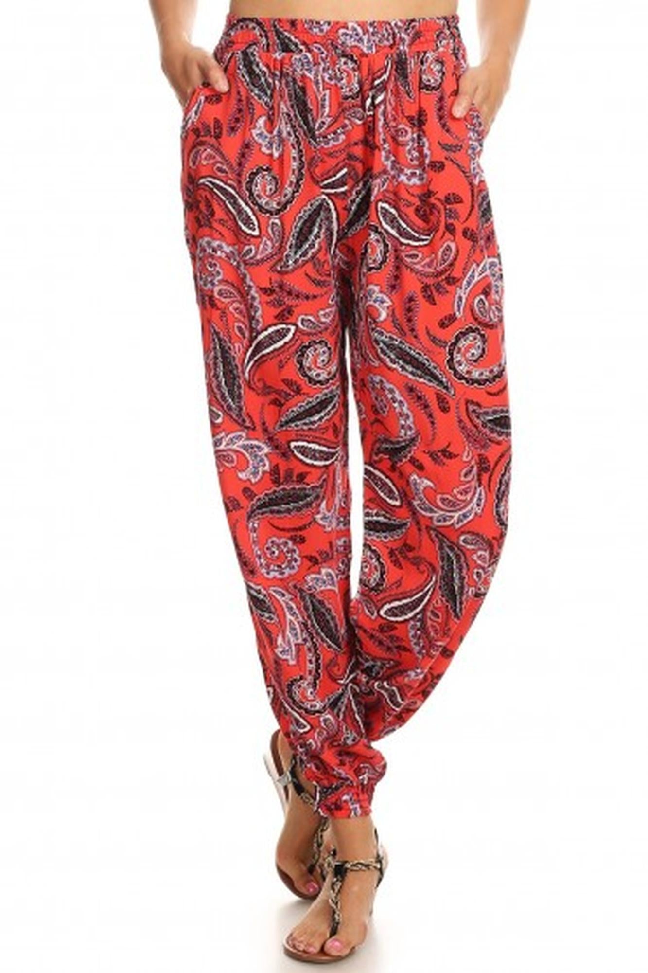 Ruby Red Paisley Harem Joggers