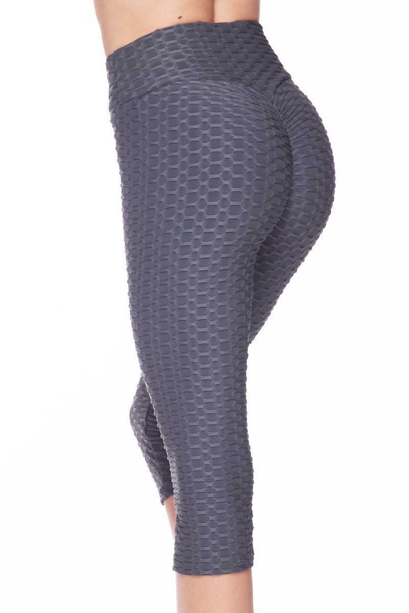 Scrunch Butt Textured High Waisted Capri Leggings - Plus Size - 1XL 2XL 3XL