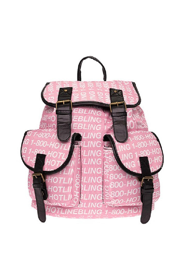 Hotline Bling Graphic Print Buckle Flap Backpack (One Size Regular,Pink)