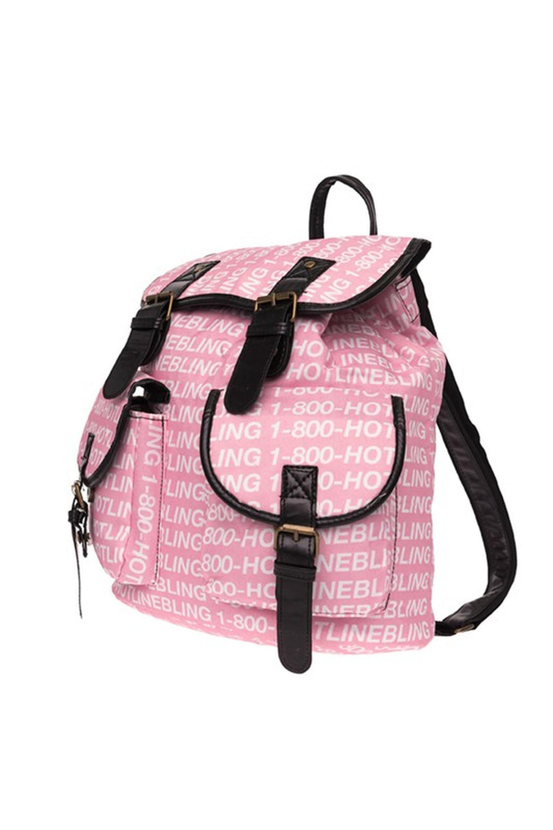 Hotline Bling Graphic Print Buckle Flap Backpack (One Size Regular,Pink)