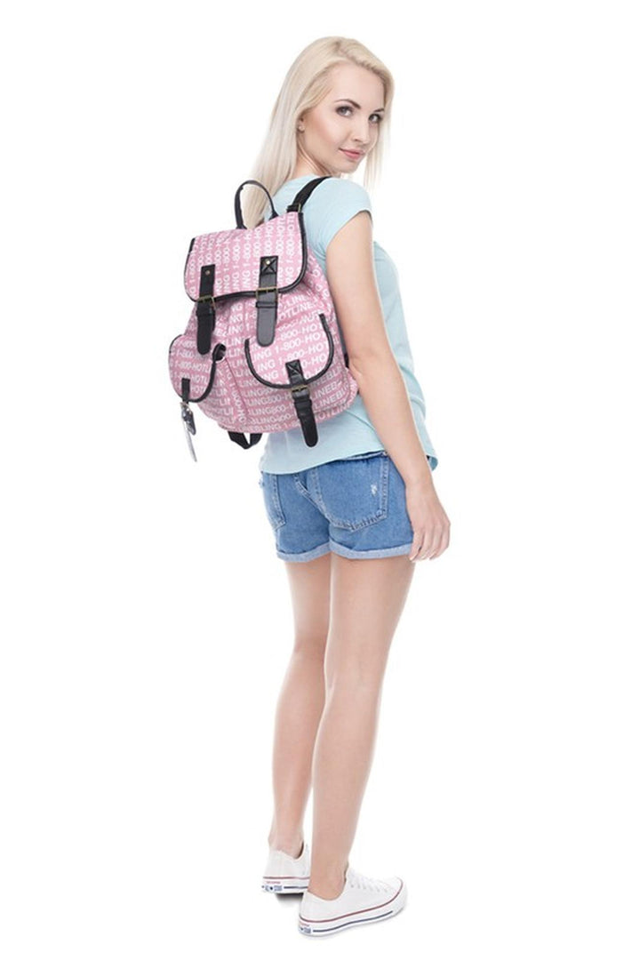 Hotline Bling Graphic Print Buckle Flap Backpack (One Size Regular,Pink)