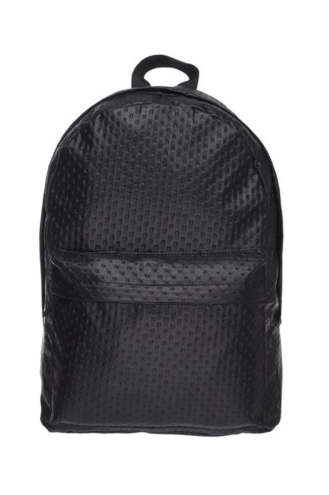 black woven leather backpack Black Perforated Faux Leather Backpack