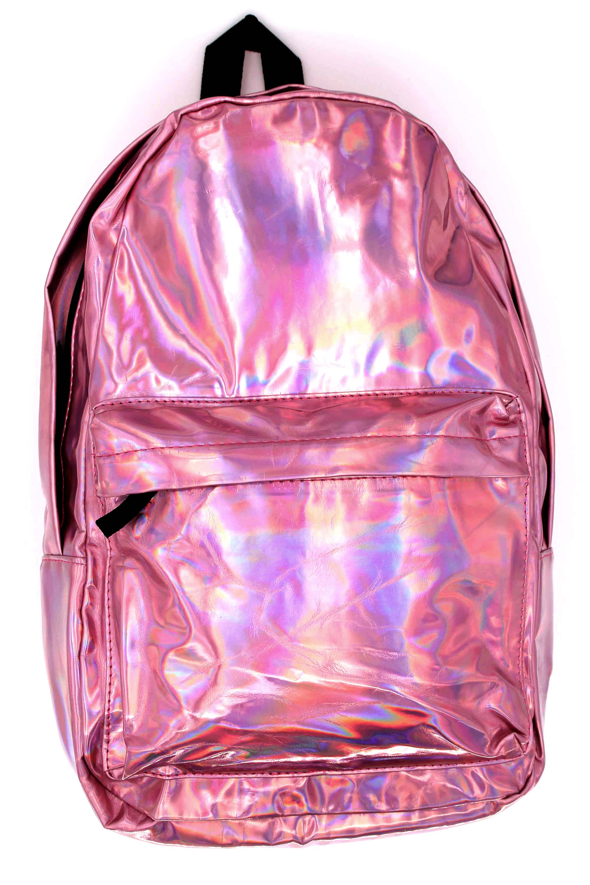 Shiny Pink Metallic Backpack (One Size Regular,Pink)