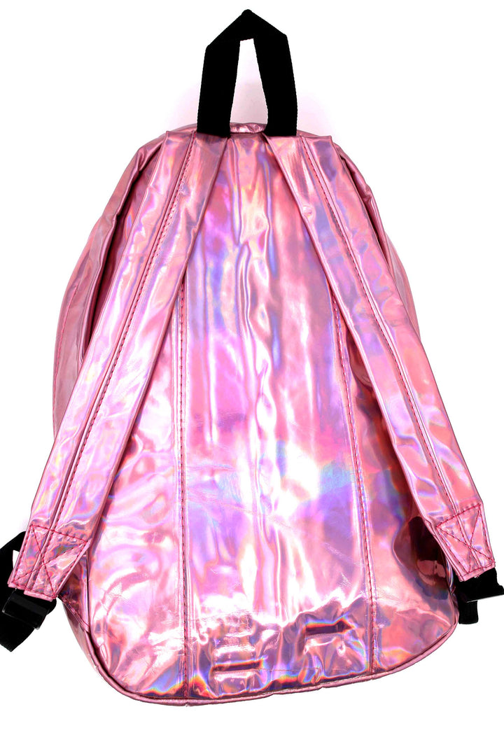 Shiny Pink Metallic Backpack (One Size Regular,Pink)