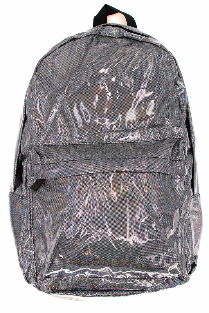 Shiny Silver Rainbow Glitter Metallic Backpack (One Size Regular,Silver)