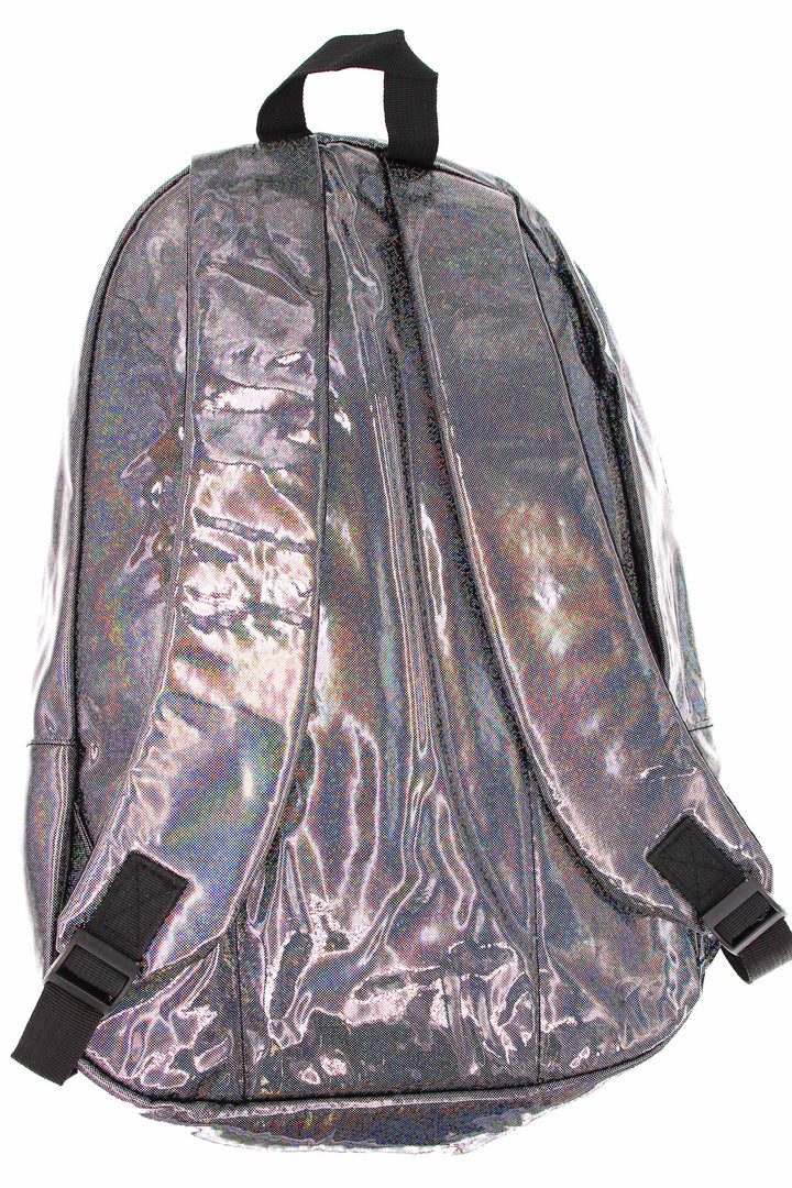 Shiny Silver Rainbow Glitter Metallic Backpack (One Size Regular,Silver)