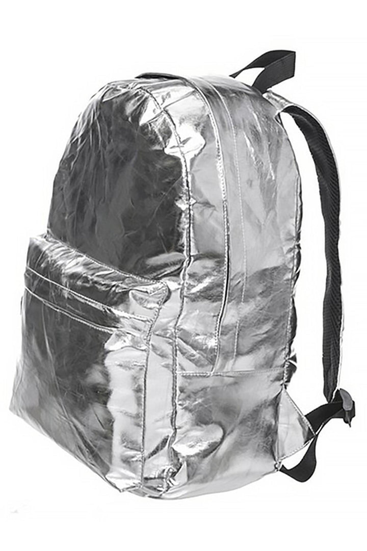 Shiny Silver Metallic Backpack (One Size Regular,Silver)