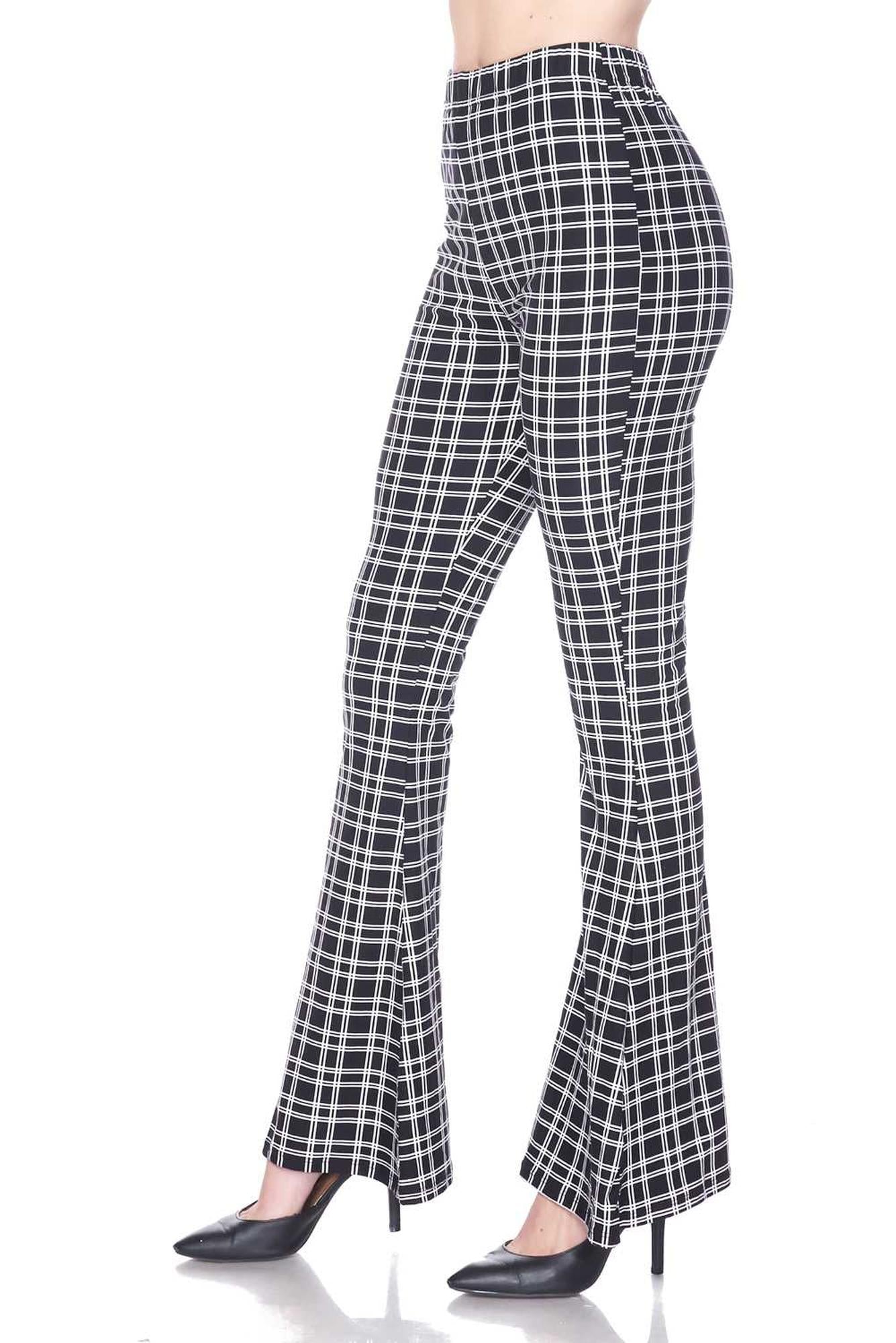 Buttery Smooth Simple Squared Plaid Bell Bottom Leggings