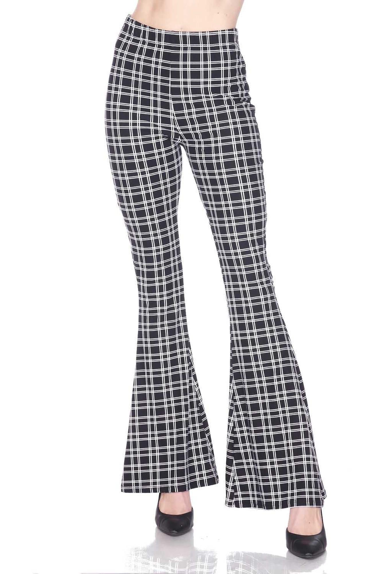 Buttery Smooth Simple Squared Plaid Bell Bottom Leggings