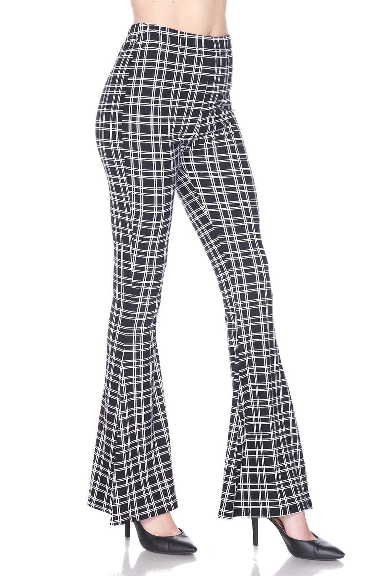 Buttery Smooth Simple Squared Plaid Bell Bottom Leggings