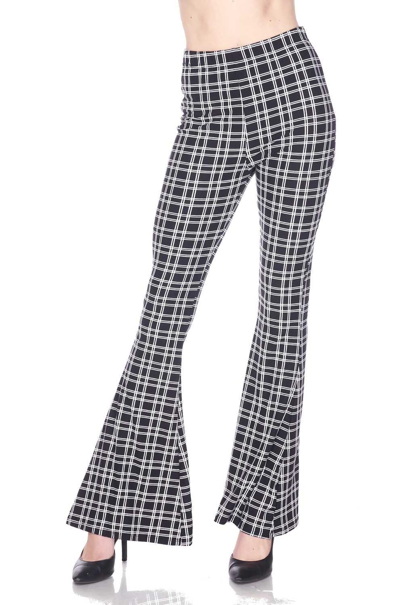 Buttery Smooth Simple Squared Plaid Bell Bottom Leggings