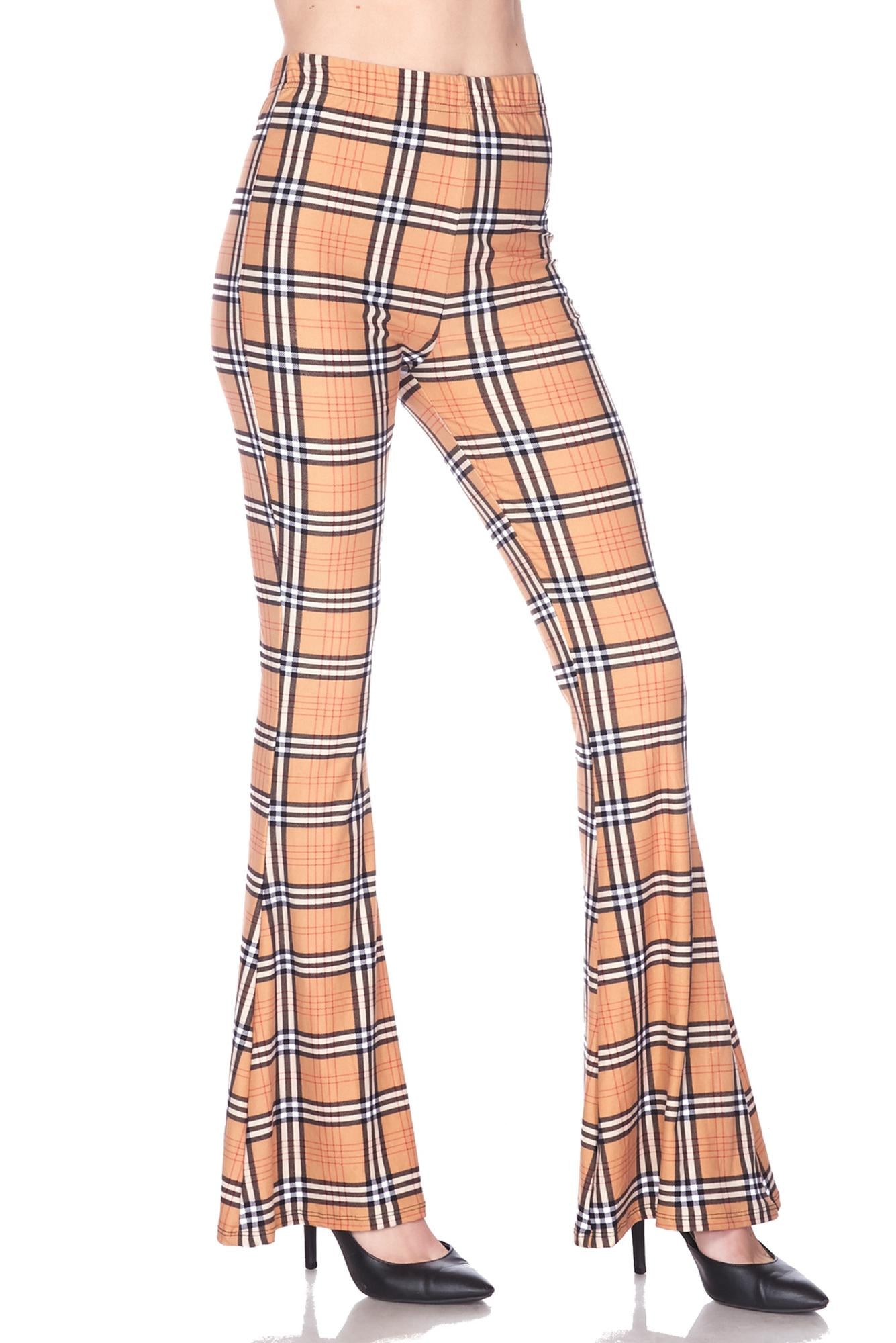 Buttery Smooth Carmel Plaid Bell Bottom Leggings