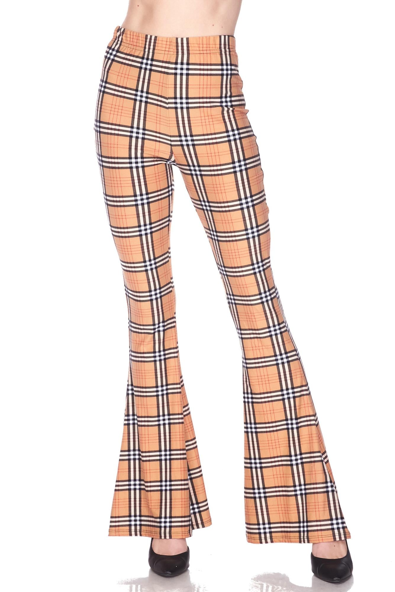 Buttery Smooth Carmel Plaid Bell Bottom Leggings