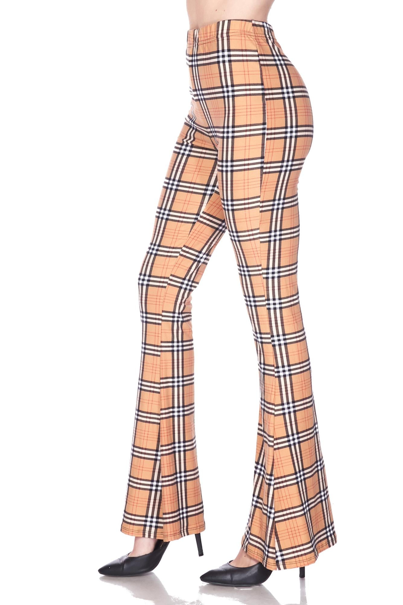 Buttery Smooth Carmel Plaid Bell Bottom Leggings