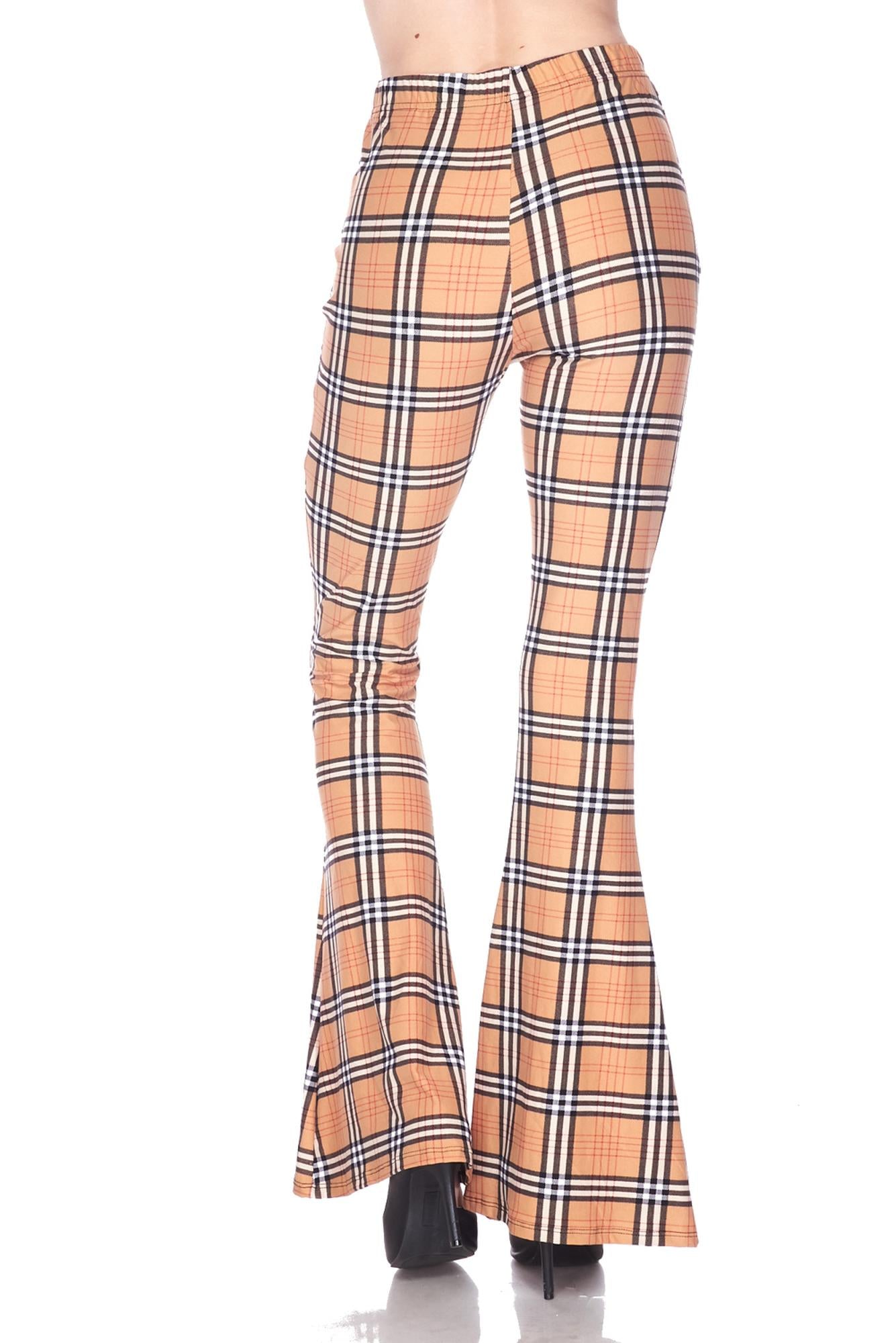 Buttery Smooth Carmel Plaid Bell Bottom Leggings
