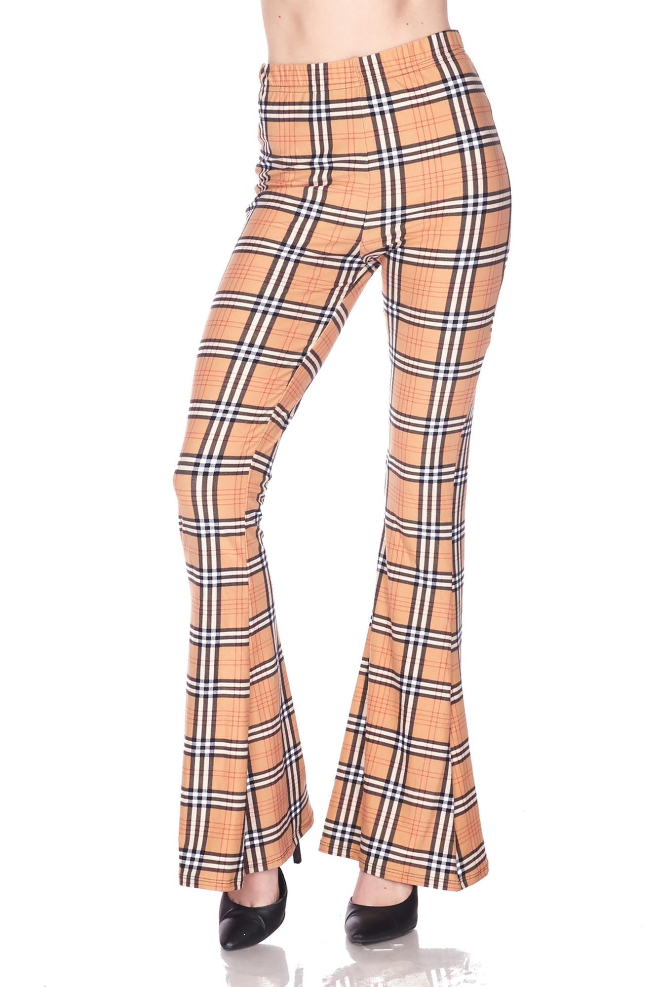 Buttery Smooth Carmel Plaid Bell Bottom Leggings