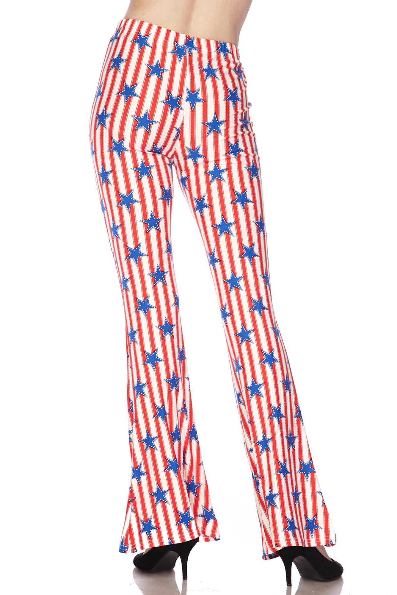Buttery Smooth Vertical Stars on Stripes Bell Bottom Leggings
