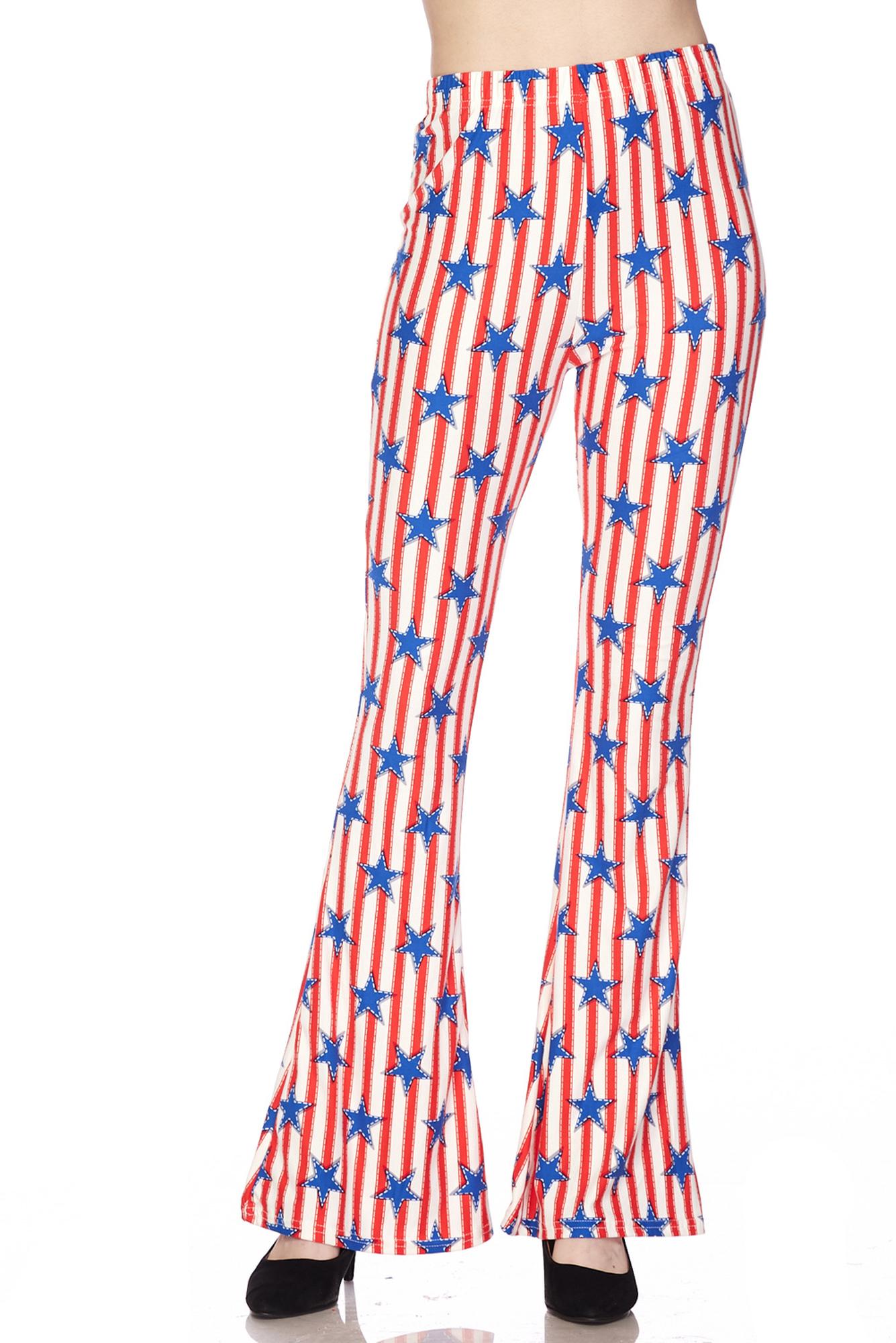 Buttery Smooth Vertical Stars on Stripes Bell Bottom Leggings