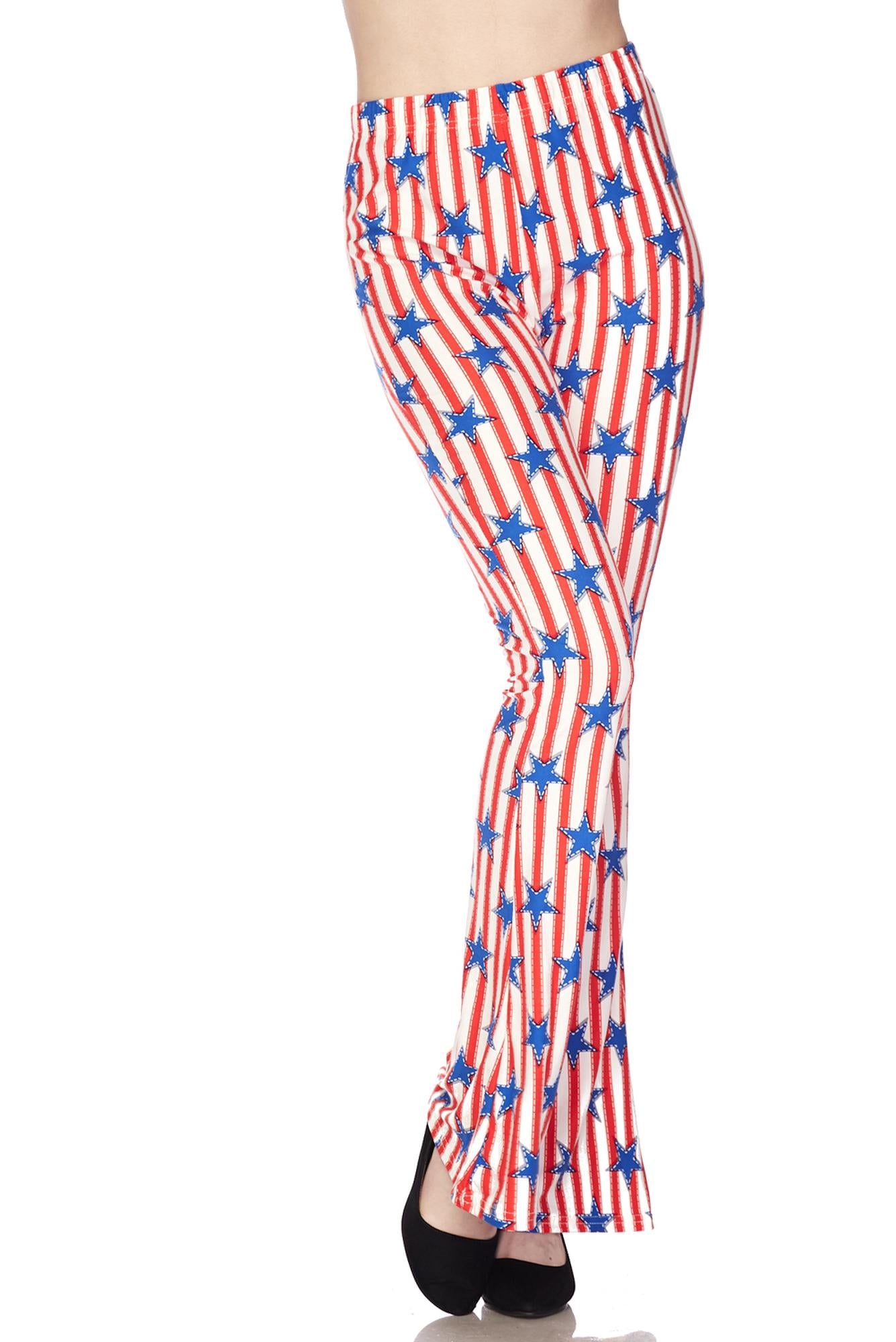 Buttery Smooth Vertical Stars on Stripes Bell Bottom Leggings