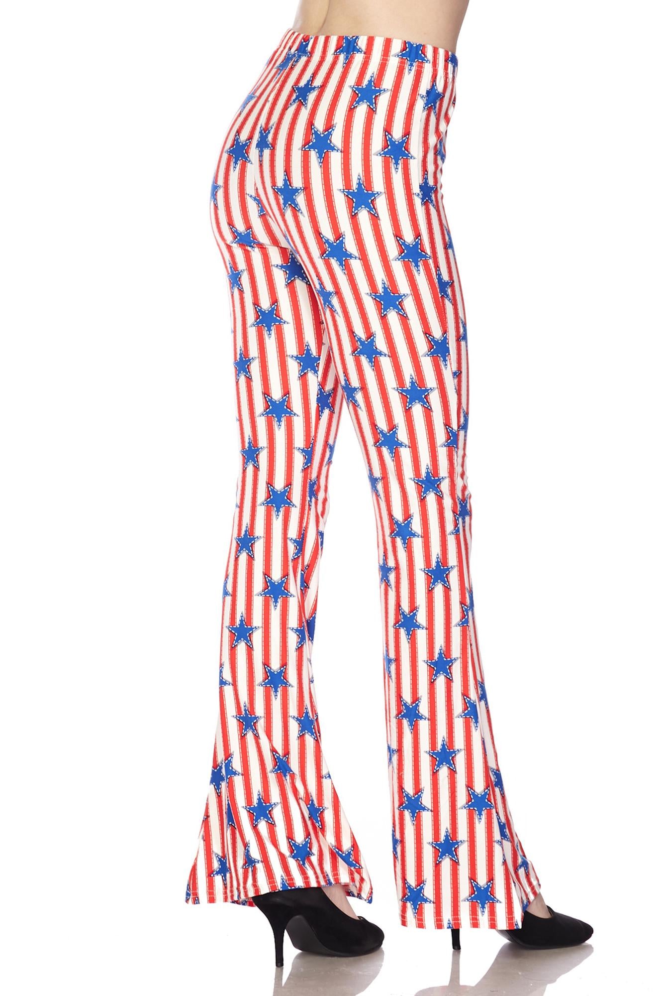 Buttery Smooth Vertical Stars on Stripes Bell Bottom Leggings