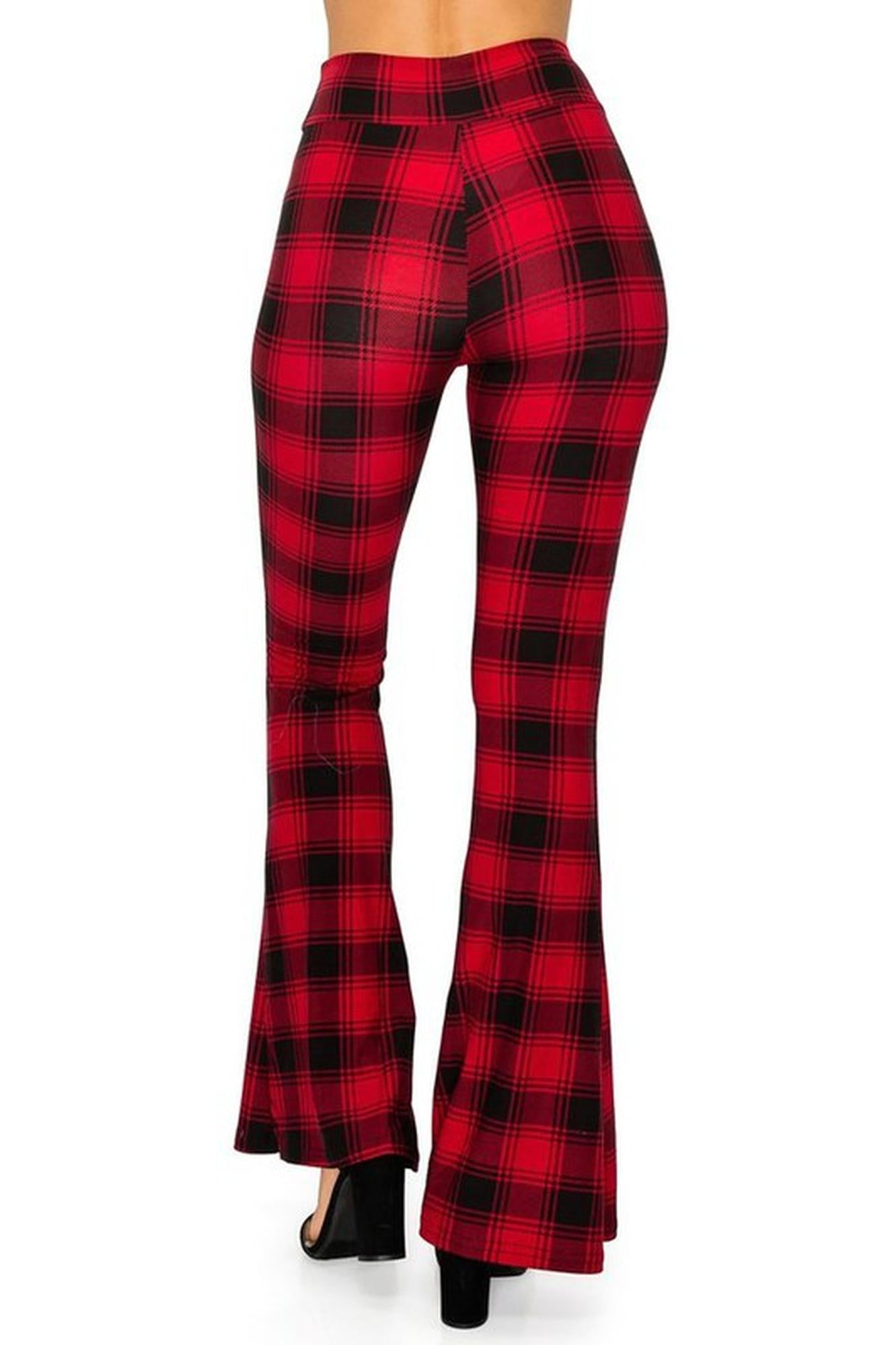Buttery Smooth Red and Black Plaid Bell Bottom Leggings