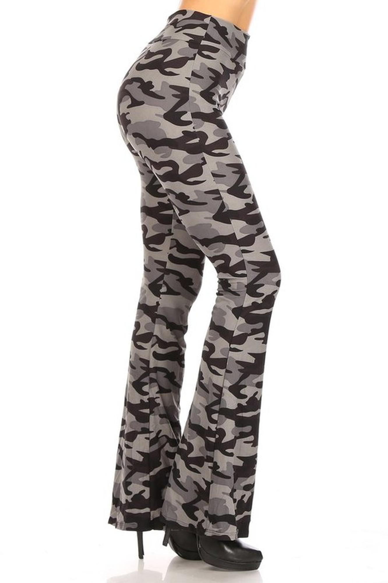 Buttery Smooth Monochrome Camouflage Bell Bottom Leggings