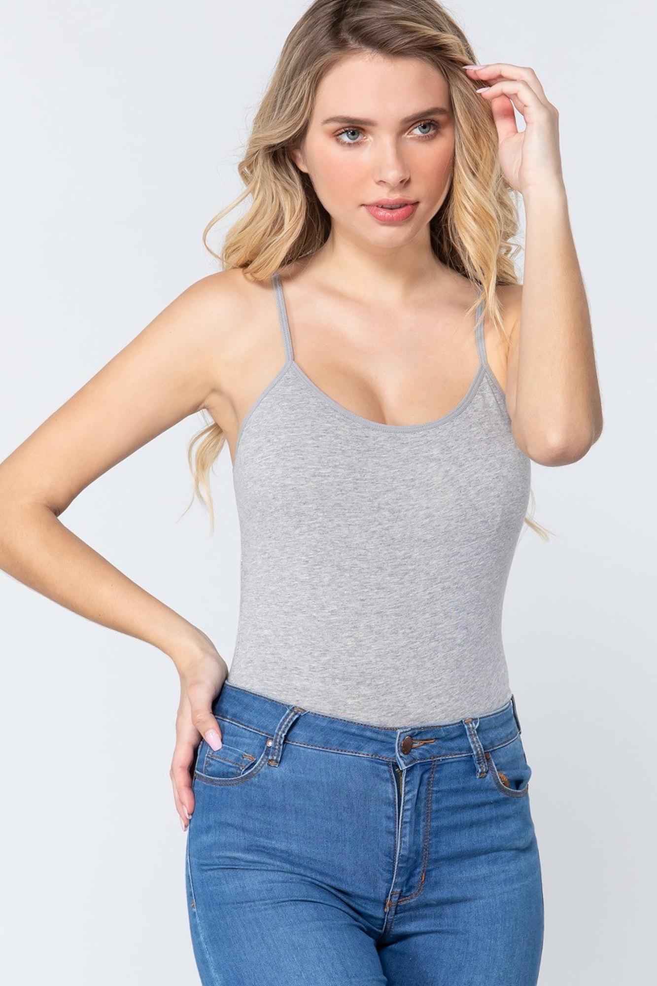 Basic Solid Spaghetti Strap Cotton Bodysuit
