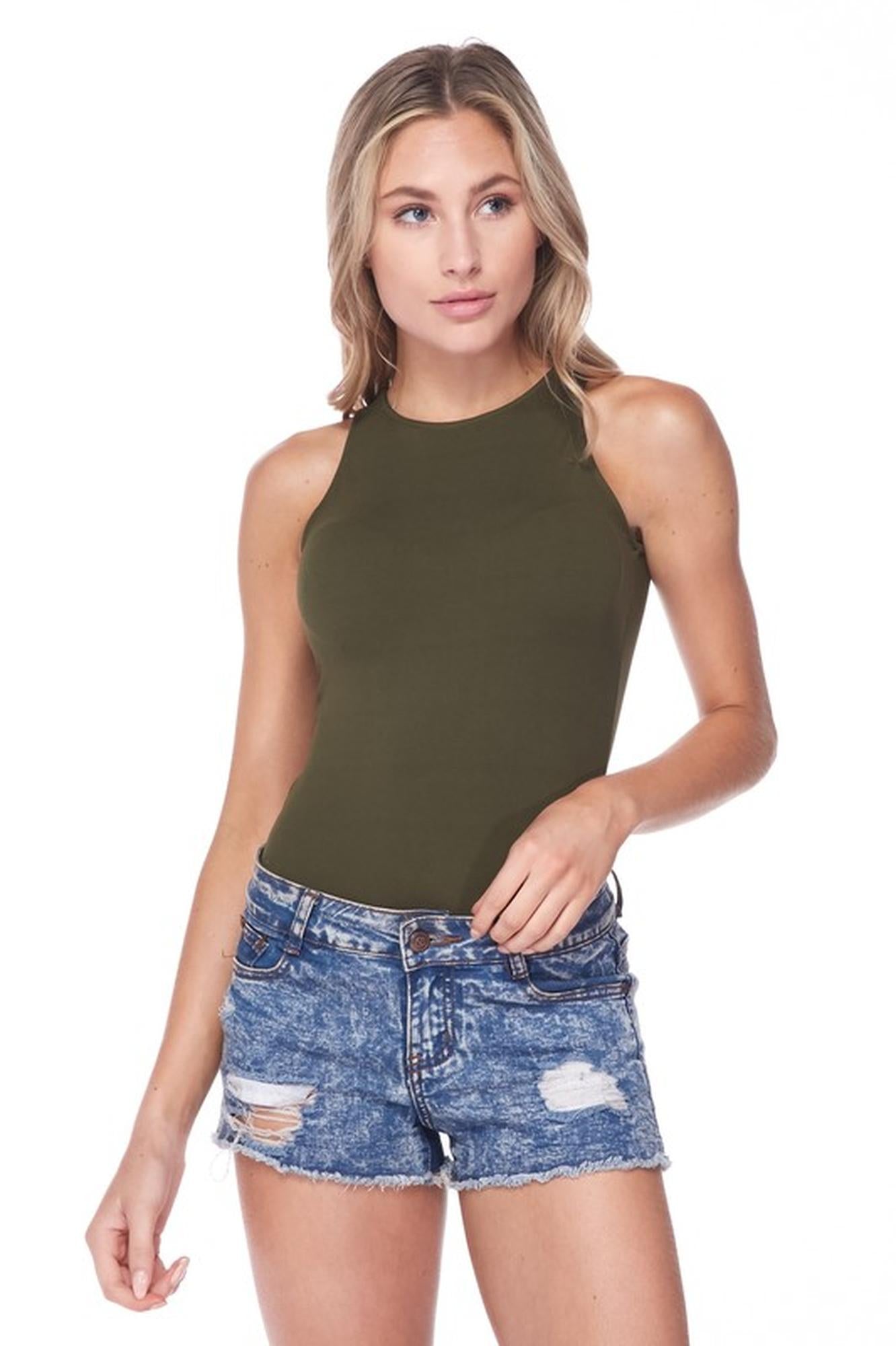 Brushed Solid Basic Mock Neck Bodysuit