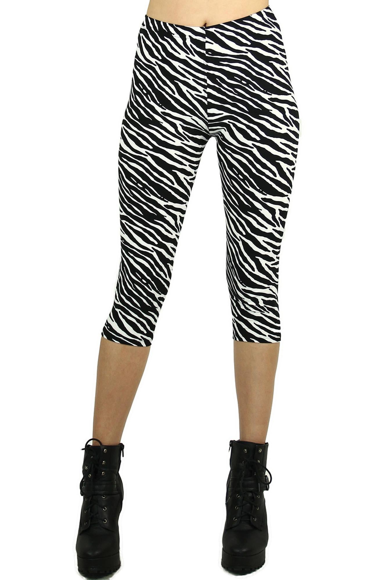 Buttery Soft Zebra Print Capris (One Size Regular,Black and White)