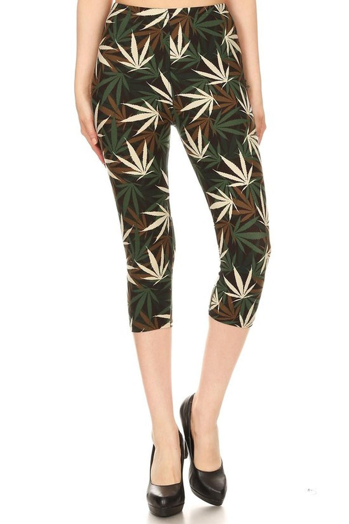 Buttery Soft Earthen Marijuana Capris (One Size Regular,Green)