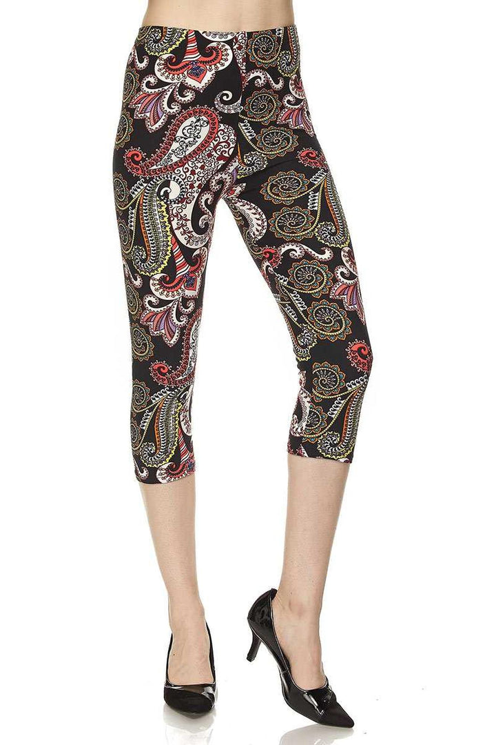 Buttery Soft Raspberry Paisley Capris (One Size Regular,Red)