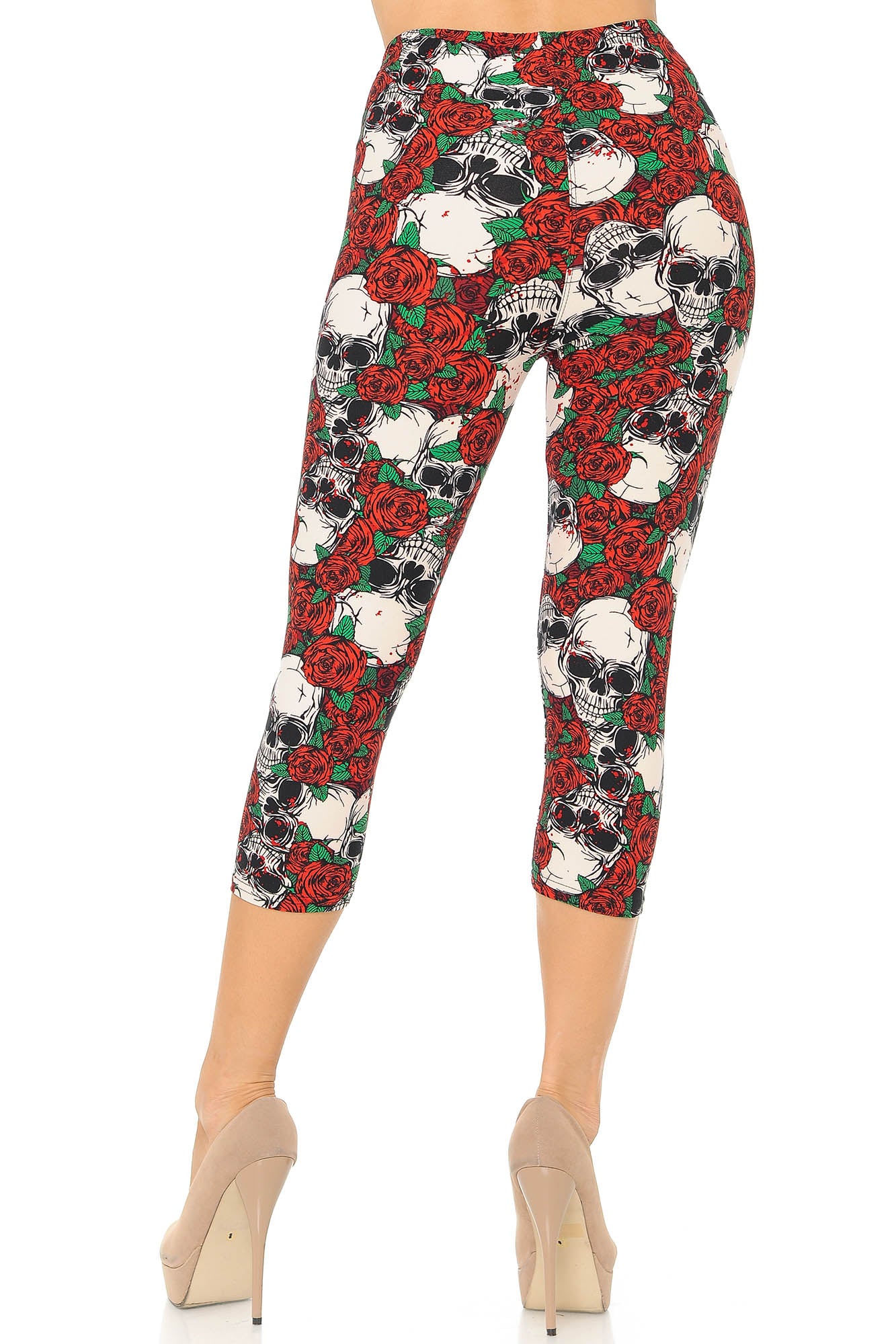 Buttery Soft Pink Petal Sugar Skull Capris (One Size Regular,Pink)