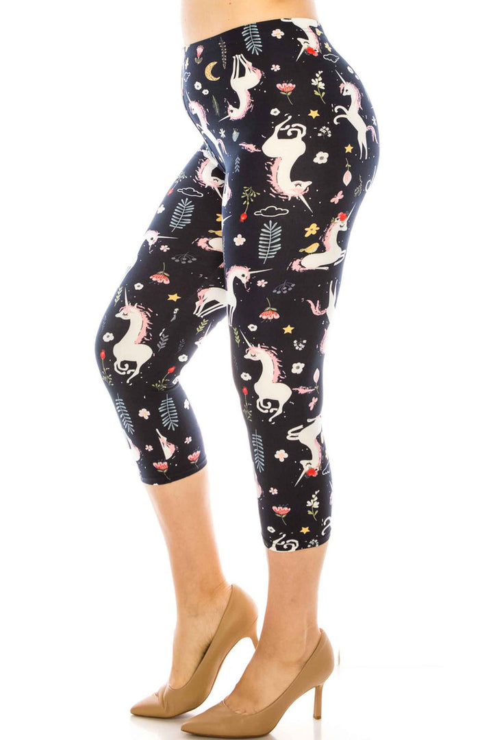 Buttery Soft Unicorns by Night Plus Size Capri (One Size Plus,Black)